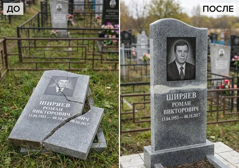 Обновление золочёных букв на граните: до и после в Самаре