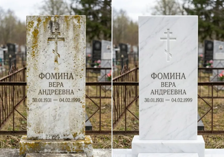 Восстановление мраморного памятника от желтизны и налёта в Самаре