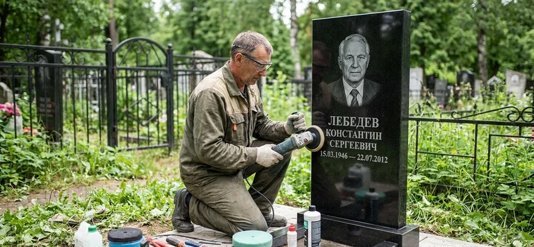 Реставрация памятника в Самаре — восстановление гранита, заделка трещин и обновление надписей на кладбище