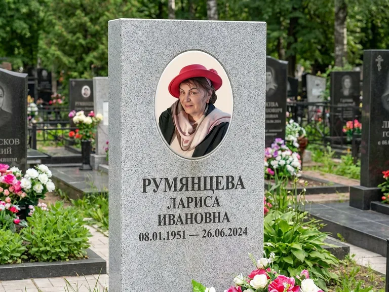 Портрет на памятнике в Самаре — Цветной портрет → овальная фотокерамика на светлом камне