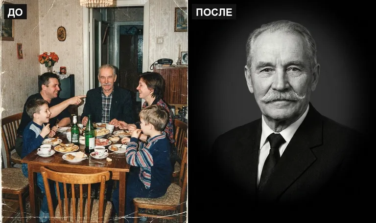 Ретушь фото на памятник — выделение из группового: до и после в Самаре