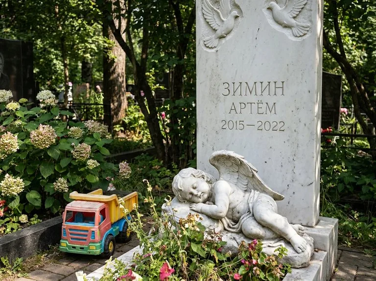 Спящий ангелочек на детском памятнике в Самаре