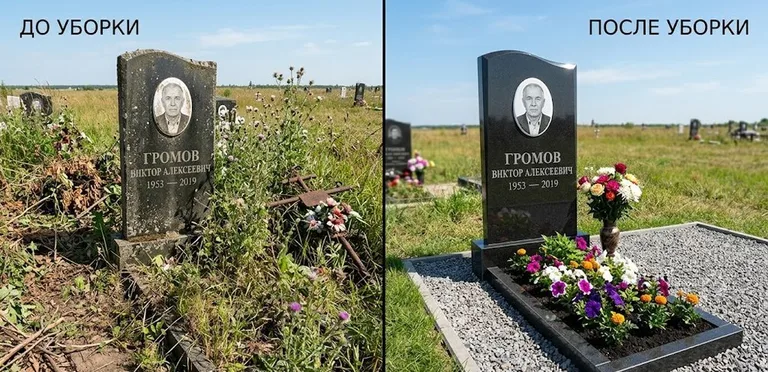 Уборка участка с обелиском до и после в Самаре