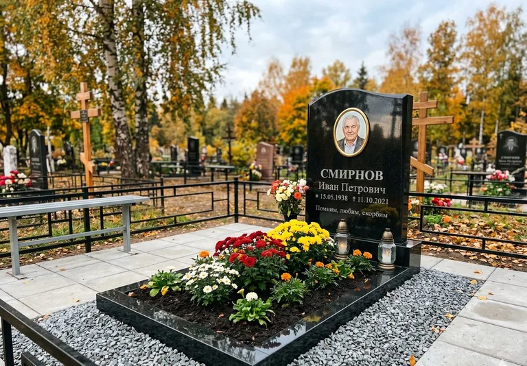 Ухоженная могила после уборки и мойки памятника в Самаре