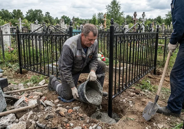 Установка ограды бетонированием ножек в грунт в Самаре
