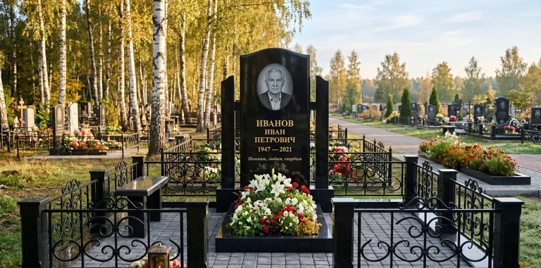 Установка памятника на могилу под ключ в Самаре — гранитный мемориальный комплекс, ограда, плитка, благоустройство