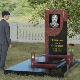 Вертикальный гранитный памятник с крестом – П024
