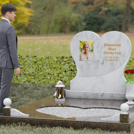 Мемориальный комплекс «Сердце» из гранита, мрамор Тассос, вид 4
