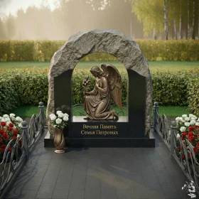 Элитный комбинированный вертикальный памятник-склеп - ПН160