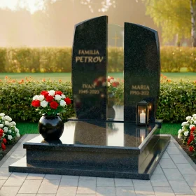Элитный памятник из гранита и стекла католический - ПН237