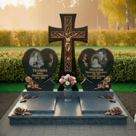 Элитный памятник из гранита и металла для двоих - ПН248