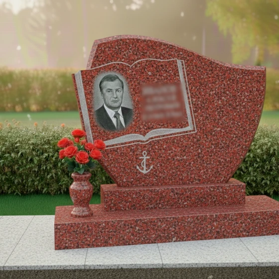 Гранитный мемориал в виде раскрытой книги, гранит Лезниковский