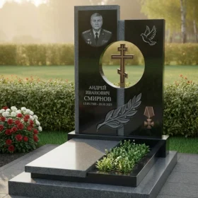 Вертикальный гранитный памятник с крестом - ПН329