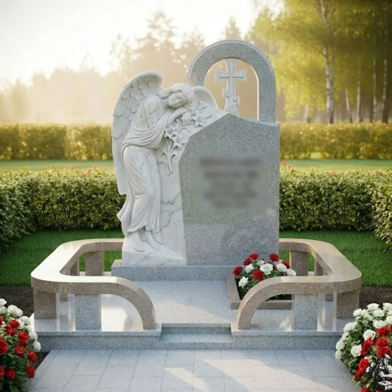 Мемориал с барельефом скорбящего ангела, гранит Мансуровский