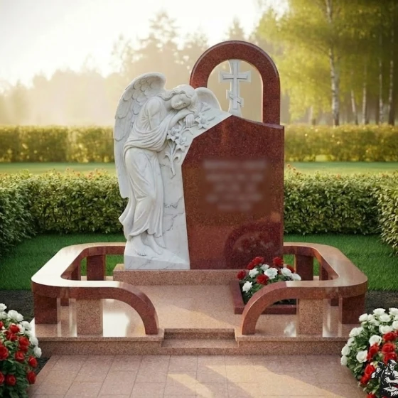 Мемориал с барельефом скорбящего ангела, гранит Лезниковский