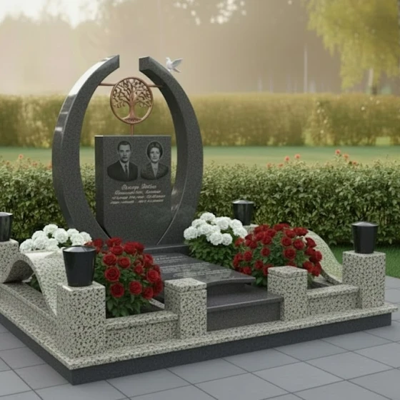 Мемориал с арками, Древом Жизни и голубем, гранит Мансуровский