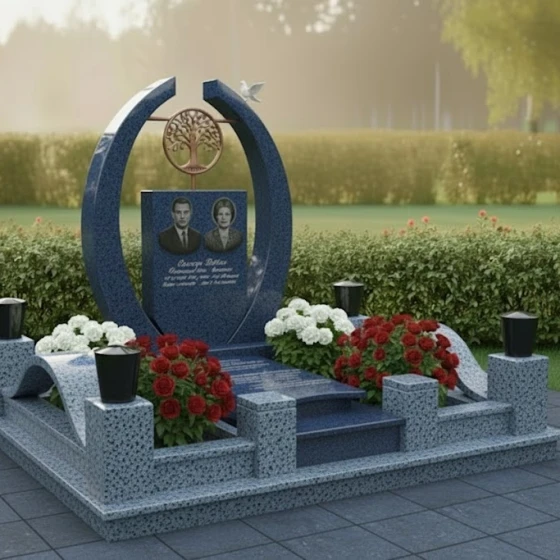 Мемориал с арками, Древом Жизни и голубем, гранит Блю Перл