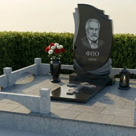 Православный Гранитный памятник-комплекс с крестом - ПН463