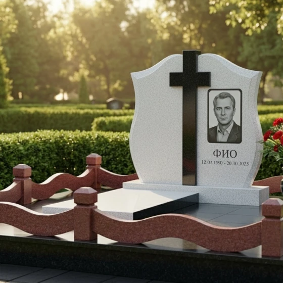 Монумент-щит с православным крестом, гранит Мансуровский