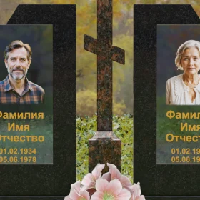 Памятник из гранита и стекла с крестом - П246