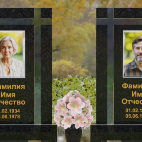 Памятник гранит+стекло с крестом вертикальный - П248