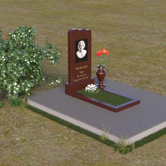 Изысканный гранитный памятник с плавной волной, гранит Лезниковский, вид 2