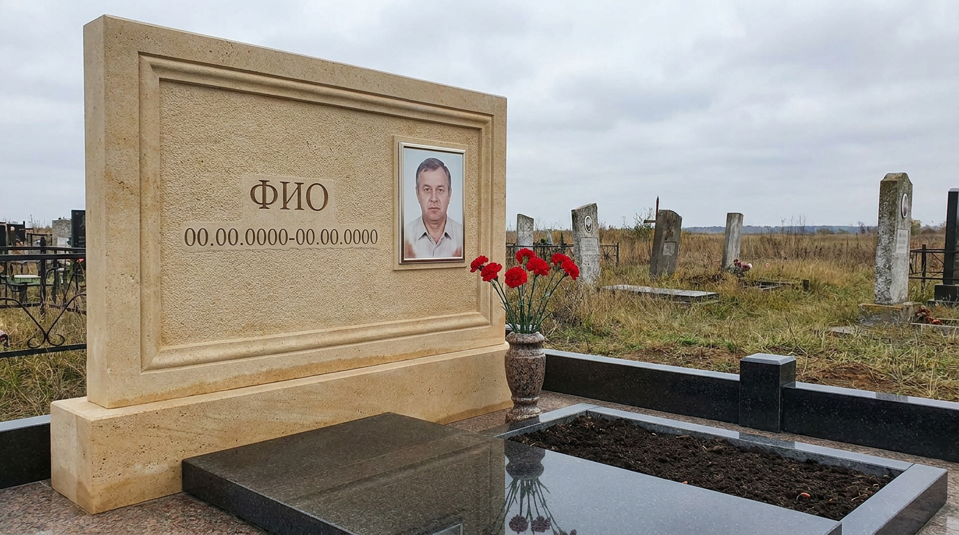 Пример дизайна: Известняковый памятник вертикальный лаконичного дизайна