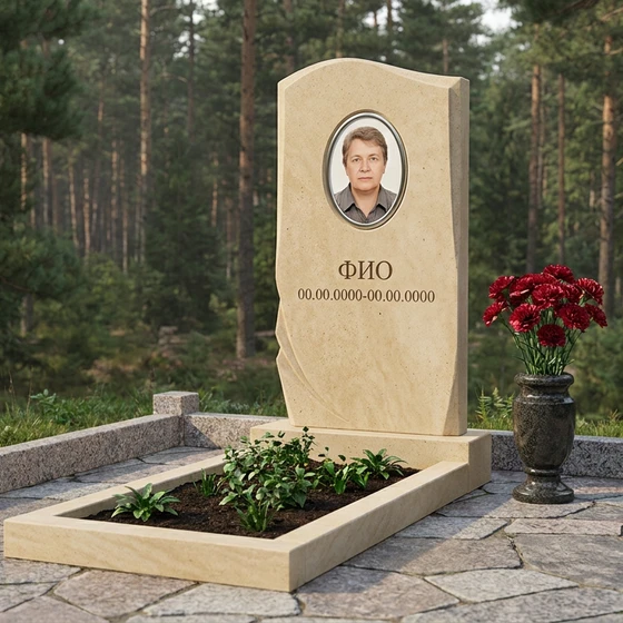 Памятник из известняка с фактурой скалы с пейзажем