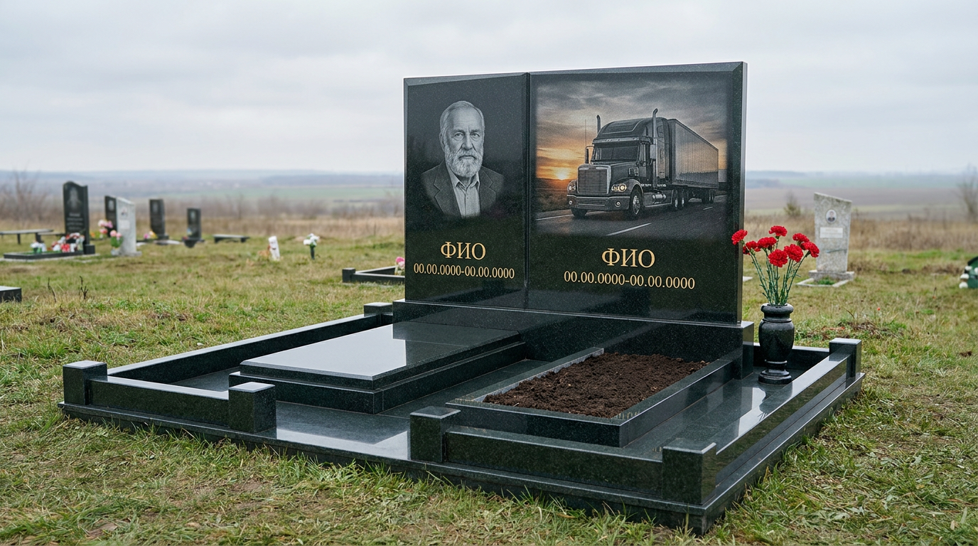 Пример дизайна: Гранитный памятник дальнобойщику с фурой