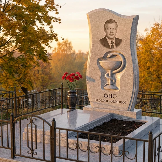 Гранитный памятник врачу с кадуцеем