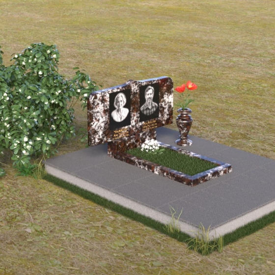 Фигурный монумент с гравировкой мака, гранит амфиболит, вид 2