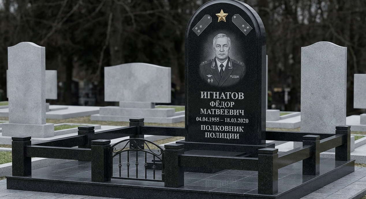 Пример дизайна: Памятник полковнику полиции с оградой